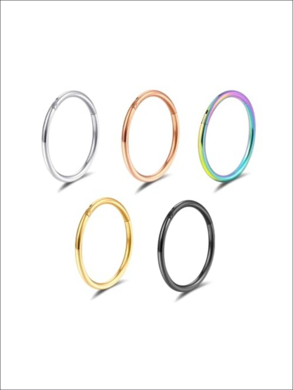 5 Pc 316L Surgical Steel Nose Rings Hoops Septum Piercing Hinged Cartilage 20G